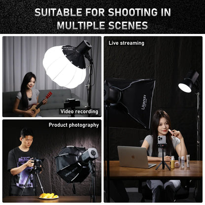 Ulanzi LT026 100W Compact COB LED Video Light 5600K CCT Daylight CRI 95+ with Bowens Accessory Mount, Magnetic Dimming Control Knob with 5-Meter Cable, 1/4" Threaded and ARRI Locating Holes for Studio Lighting Equipment and Attachments