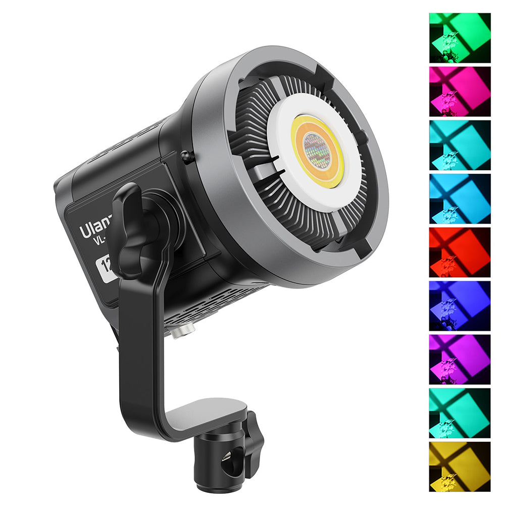 Ulanzi VL-200Bi 200W / VL-120Bi 120W Bi-Color LED Video Light 2700K-6500K CCT CRI 95+ with V-Mount Battery Plate, Bowens Accessory Mount, LCD Display, Built-In Dimming Control Knob, and 360° Rotate L-Stand for Studio Lighting Equipment