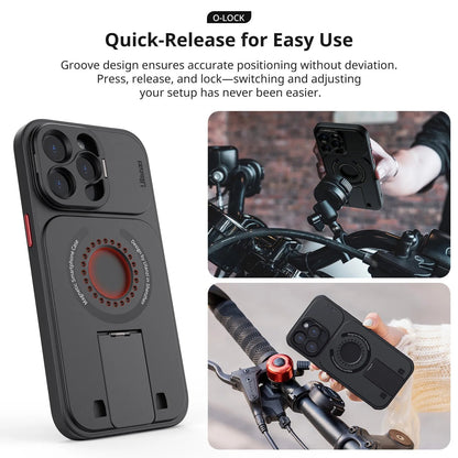 Ulanzi O-LOCK Case for iPhone 15 Pro / Pro Max - Magnetic Smartphone Case with Quick Release Locking Mount for O-LOCK Modules and Accessories, Built-In Phone Stand, TF/SIM Card and Ejector Pin Tray, and 52mm MagFilter Adapter (Optiol)
