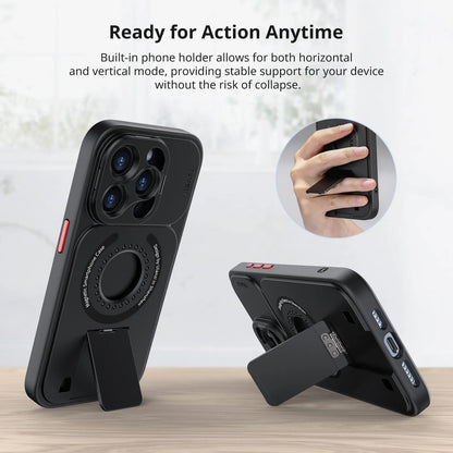 Ulanzi O-LOCK Case for iPhone 15 Pro / Pro Max - Magnetic Smartphone Case with Quick Release Locking Mount for O-LOCK Modules and Accessories, Built-In Phone Stand, TF/SIM Card and Ejector Pin Tray, and 52mm MagFilter Adapter (Optiol)