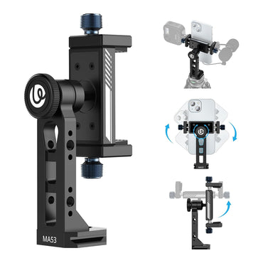 Ulanzi MA53 Arca-Type Phone Holder with Ball Head, Dual Cold Shoe Mount, and Multiple 1/4" Attachment Holes for iPhone and Smartphones (60mm-95mm)