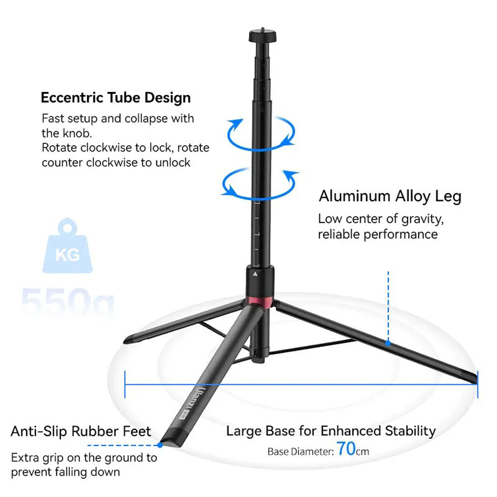 Ulanzi AT-01 Portable Aluminum Tripod Stand 152cm Max Height, 5kg Load Capacity, 1/4" & 3/8" Screw Mount / AT-02 Dolly Base Plate with 360 Degrees Swivel Wheel and 20kg Load Capacity for Live Streaming, Vlogging, and Content Creation