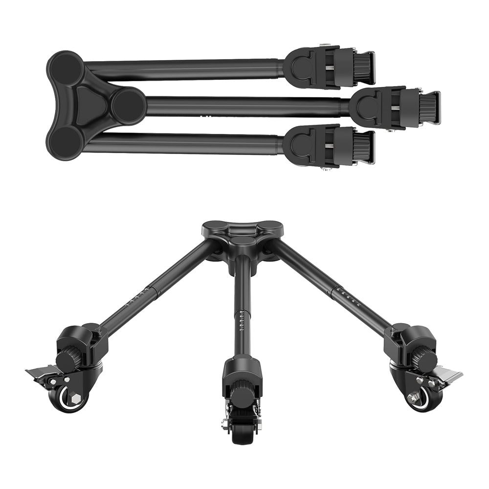 Ulanzi AT-01 Portable Aluminum Tripod Stand 152cm Max Height, 5kg Load Capacity, 1/4" & 3/8" Screw Mount / AT-02 Dolly Base Plate with 360 Degrees Swivel Wheel and 20kg Load Capacity for Live Streaming, Vlogging, and Content Creation