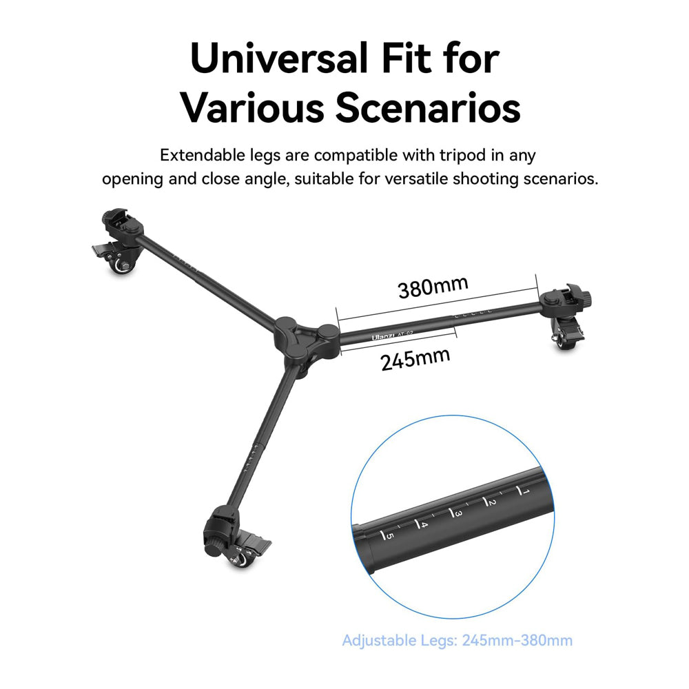 Ulanzi AT-01 Portable Aluminum Tripod Stand 152cm Max Height, 5kg Load Capacity, 1/4" & 3/8" Screw Mount / AT-02 Dolly Base Plate with 360 Degrees Swivel Wheel and 20kg Load Capacity for Live Streaming, Vlogging, and Content Creation