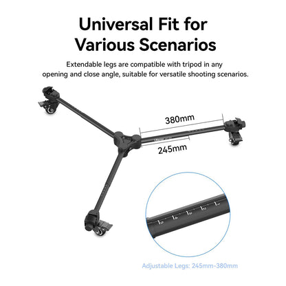 Ulanzi AT-01 Portable Aluminum Tripod Stand 152cm Max Height, 5kg Load Capacity, 1/4" & 3/8" Screw Mount / AT-02 Dolly Base Plate with 360 Degrees Swivel Wheel and 20kg Load Capacity for Live Streaming, Vlogging, and Content Creation