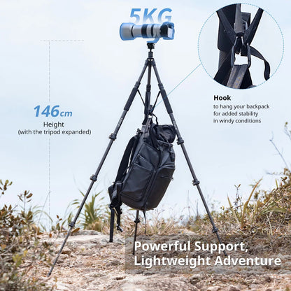 Ulanzi TT35 Carbon Fiber Hiking Stick Tripod Kit with Arca-Swiss and F38 Quick Release Plate Compatible Ball Head for Camera, Detachable 4-Section Monopod Legs, 146cm Maximum Working Height, and 5kg Load Capacity for Photography