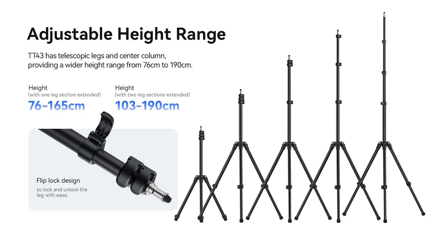 Ulanzi TT43 3 Angle Reversible Leg Travel Tripod Light Stand with Max 75 Inches Height and 6Kg Payload for Studio Light, Softbox and Photography Videography | T076GBB1