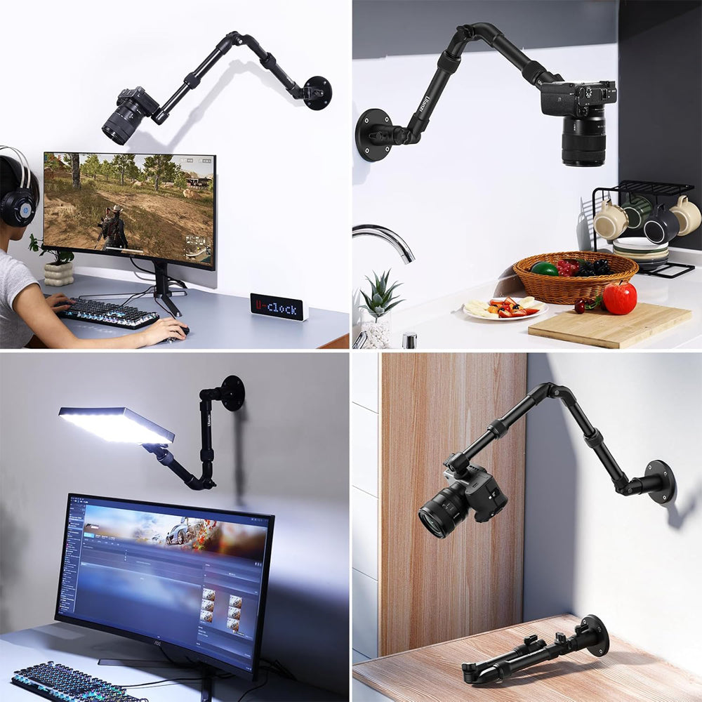 Ulanzi ZJ04 Overhead Magic Arm Wall Mount with 4-Section Adjustable Length Up to 98cm, 360° Ball Head, 180° Toothed Joints, and 1/4" Mount for Cameras, Video Lights, and Microphones for Live Streaming, Photography, and Vlogging