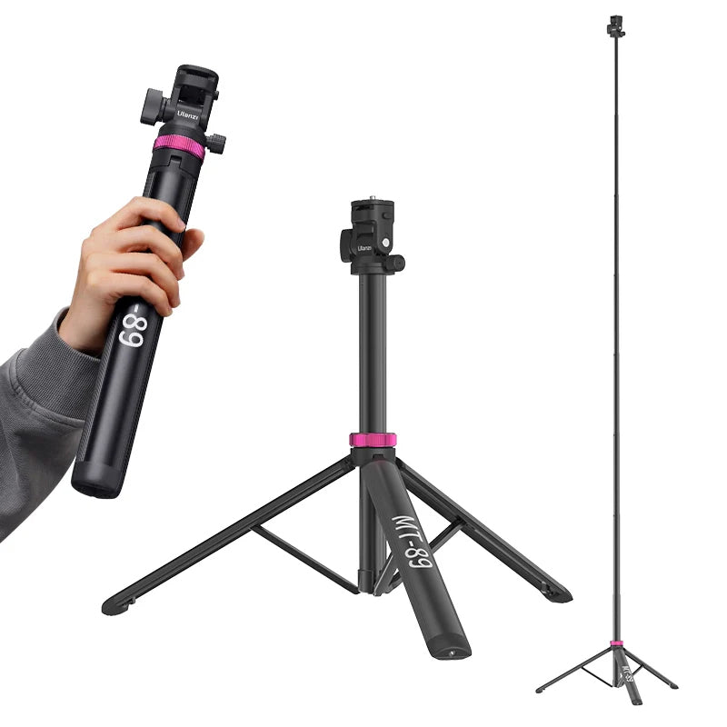 Ulanzi MT-89 Aluminum Tripod Light Stand with 1/4" Quick Release Plate Cold Shoe Mount, 8-Section Extendable Pole, 201cm Max Height & 1kg Load Capacity for Video Lights & Compact Cameras | T089