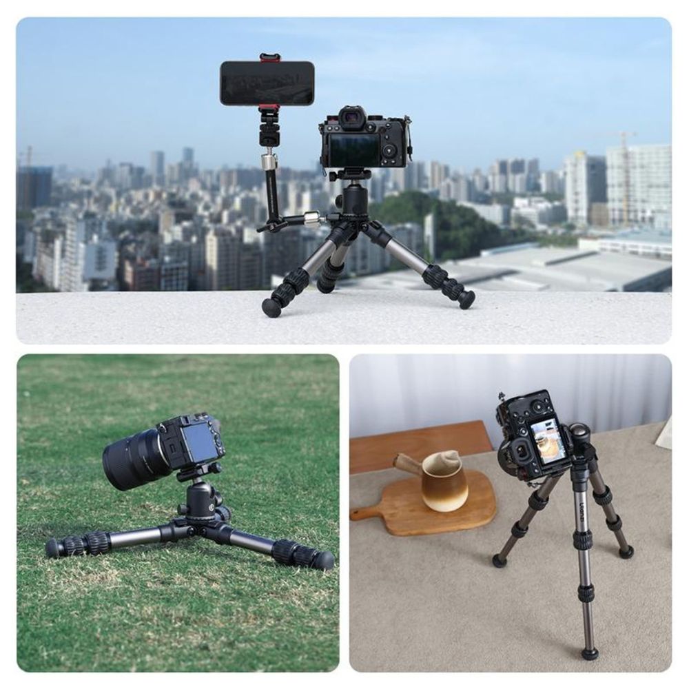 Ulanzi TT30 Portable Travel Tripod Mini 20kg Max Payload with Ball Head, 1/4" Side Port Magic Arm Attachment, Low Angle Shots, Anti-Slip Feet for DSLR & Mirrorless Camera | T095