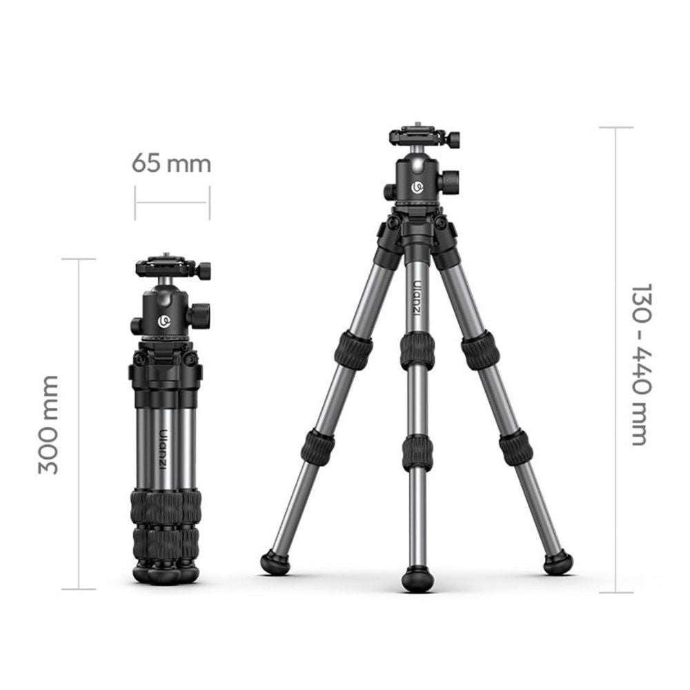 Ulanzi TT30 Portable Travel Tripod Mini 20kg Max Payload with Ball Head, 1/4" Side Port Magic Arm Attachment, Low Angle Shots, Anti-Slip Feet for DSLR & Mirrorless Camera | T095