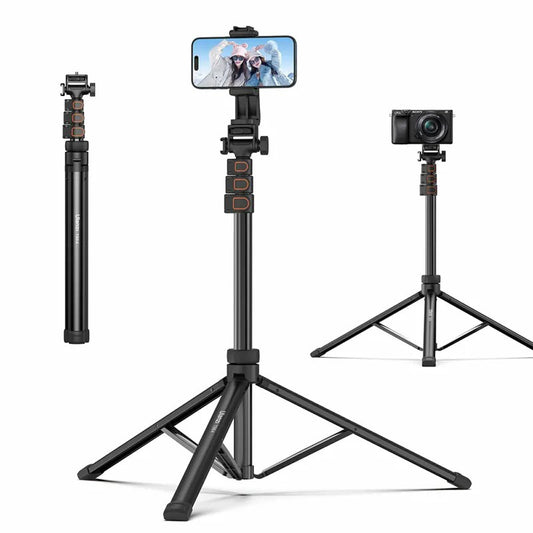 Ulanzi TB64Z Portable Camera Tripod with Bluetooth Remote, Smartphone Holder, Cold Shoe Accessory Mount, 1/4" Standard Attachment Thread, 160cm Max Height and 1.5kg Payload Capacity for Sony, Fujifilm, Canon, Nikon, Lumix, iPhone