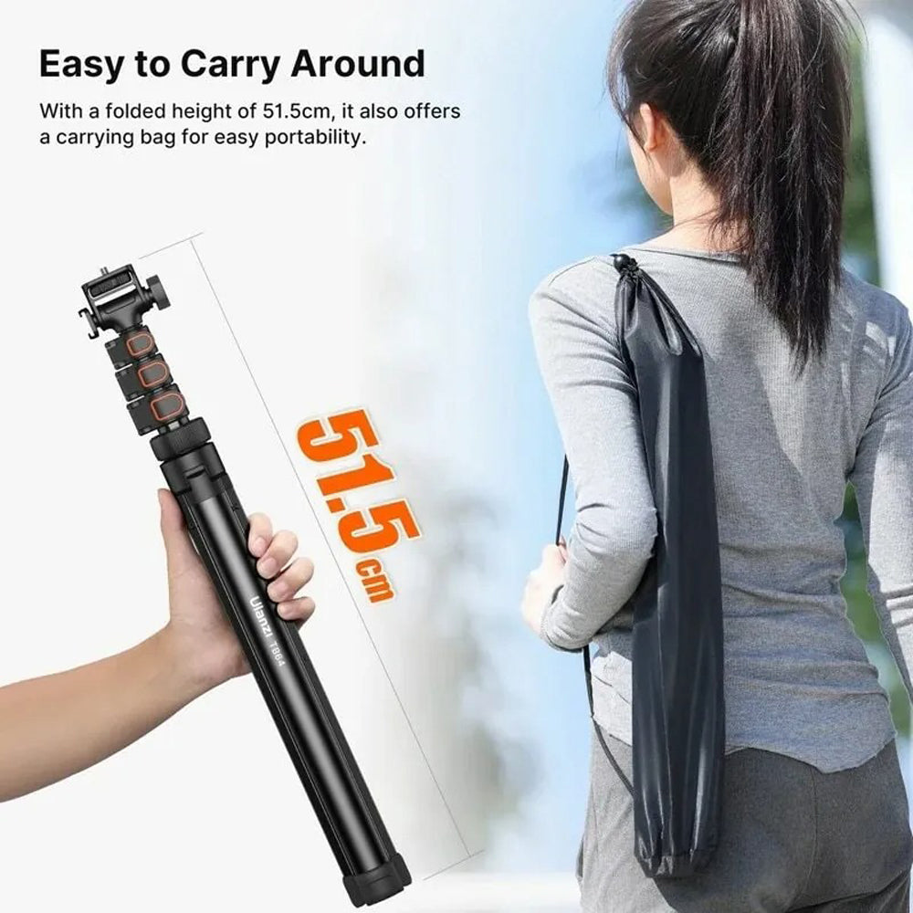 Ulanzi TB64Z Portable Camera Tripod with Bluetooth Remote, Smartphone Holder, Cold Shoe Accessory Mount, 1/4" Standard Attachment Thread, 160cm Max Height and 1.5kg Payload Capacity for Sony, Fujifilm, Canon, Nikon, Lumix, iPhone