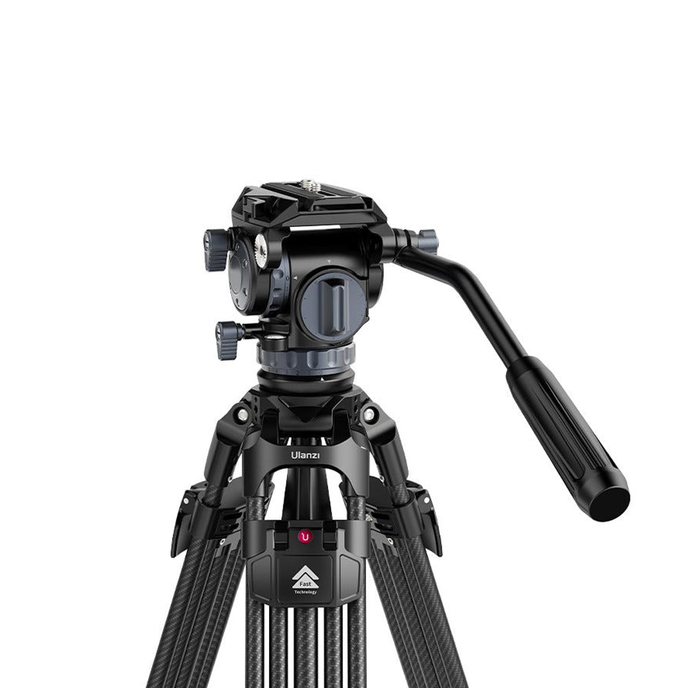 Ulanzi VideoFast Heavy-Duty Tripod with Fluid Head & Manfrotto Quick Release Plate - Carbon Fiber/Aluminum Legs, 360° Panning, +90°/-45° Tilting, 164cm Max Height, 25kg Load Capacity for Digital Cameras & Video Camcorders