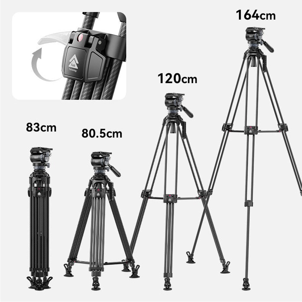 Ulanzi VideoFast Heavy-Duty Tripod with Fluid Head & Manfrotto Quick Release Plate - Carbon Fiber/Aluminum Legs, 360° Panning, +90°/-45° Tilting, 164cm Max Height, 25kg Load Capacity for Digital Cameras & Video Camcorders