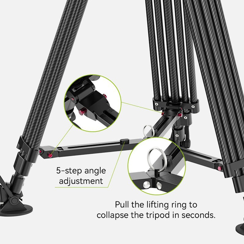 Ulanzi VideoFast Heavy-Duty Tripod with Fluid Head & Manfrotto Quick Release Plate - Carbon Fiber/Aluminum Legs, 360° Panning, +90°/-45° Tilting, 164cm Max Height, 25kg Load Capacity for Digital Cameras & Video Camcorders