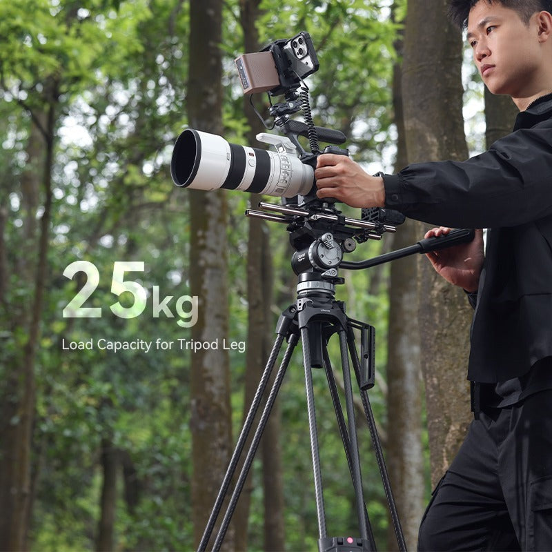 Ulanzi VideoFast Heavy-Duty Tripod with Fluid Head & Manfrotto Quick Release Plate - Carbon Fiber/Aluminum Legs, 360° Panning, +90°/-45° Tilting, 164cm Max Height, 25kg Load Capacity for Digital Cameras & Video Camcorders