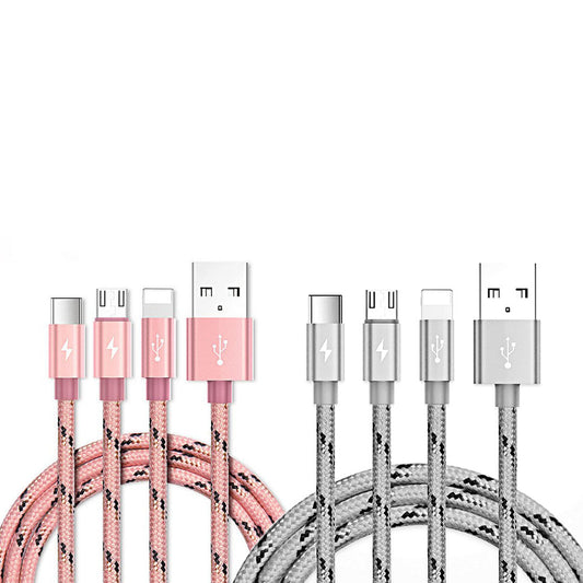 [CLEARANCE] Yoobao 1.2m Multi Charger 3 in 1 Cable with Type C, Micro, Lightning Interface for Android, iPhone, Smartphones (Grey) | YB-453