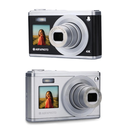 AGFAPHOTO RealiShot (DC9200) 24MP Compact Digital Camera with 10x Optical Zoom, CMOS Sensor, 4K Video Capture, Dual LCD Screen Display and Max 64GB Memory Storage Support for Point and Shoot Photo Video | Black, Gray/Silver