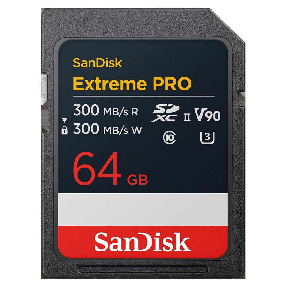SanDisk Extreme Pro UHS II SDXC V90 U3 SD Memory Card with 300MB/s Read and 260 / 300MB/s Write Speed, Uninterrupted Cinema-Quality 8K, 4K, Full HD Video Support | 64GB 128GB 256GB