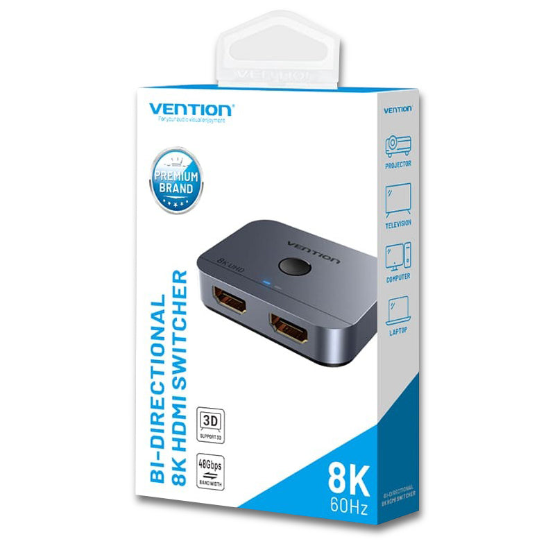 Vention Bi-Directional 8K 60Hz HDMI USB-C Switcher Splitter 2 in 1 out / 1 in 2 out with One Button Switching, Support 3D, Dynamic HDR, Up to 120Hz Refresh Rate, and 48Gbps Data High Speed for TV, Monitor, Projector | AKPH0