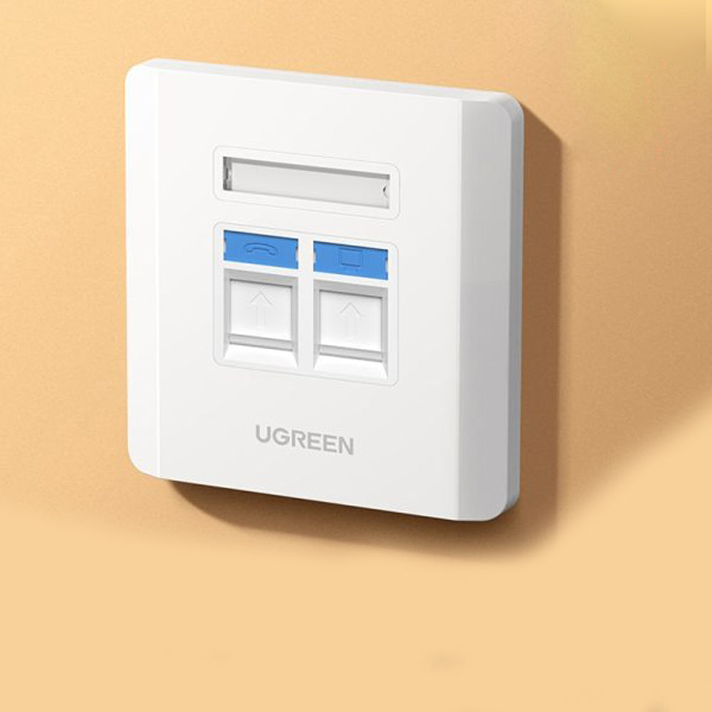 UGREEN Dual Port Network and Telephone Wall Plate LAN / RJ45 / RJ11 Female to Female Keystone Wall Coupler Plate | 80182