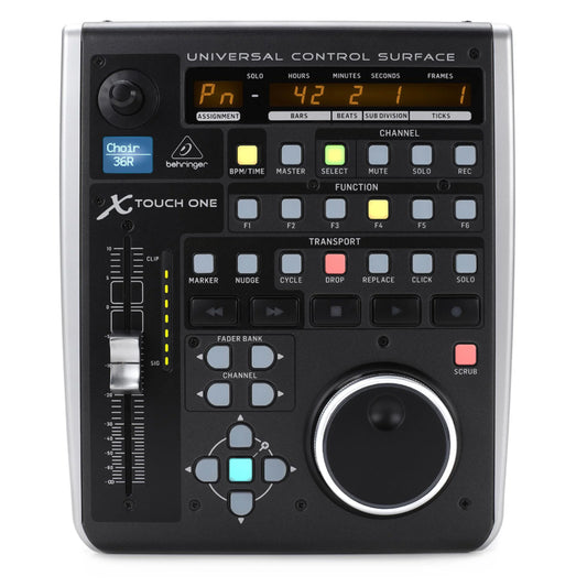 Behringer X-TOUCH ONE Universal Comprehensive Control Surface with 9 Touch-Sensitive 100mm Motorized Faders, 6 Function Keys, 2-port Powered USB Hub, Jog Wheel Encoders, Footswitch Connector, Supports HUI & Mackie Control