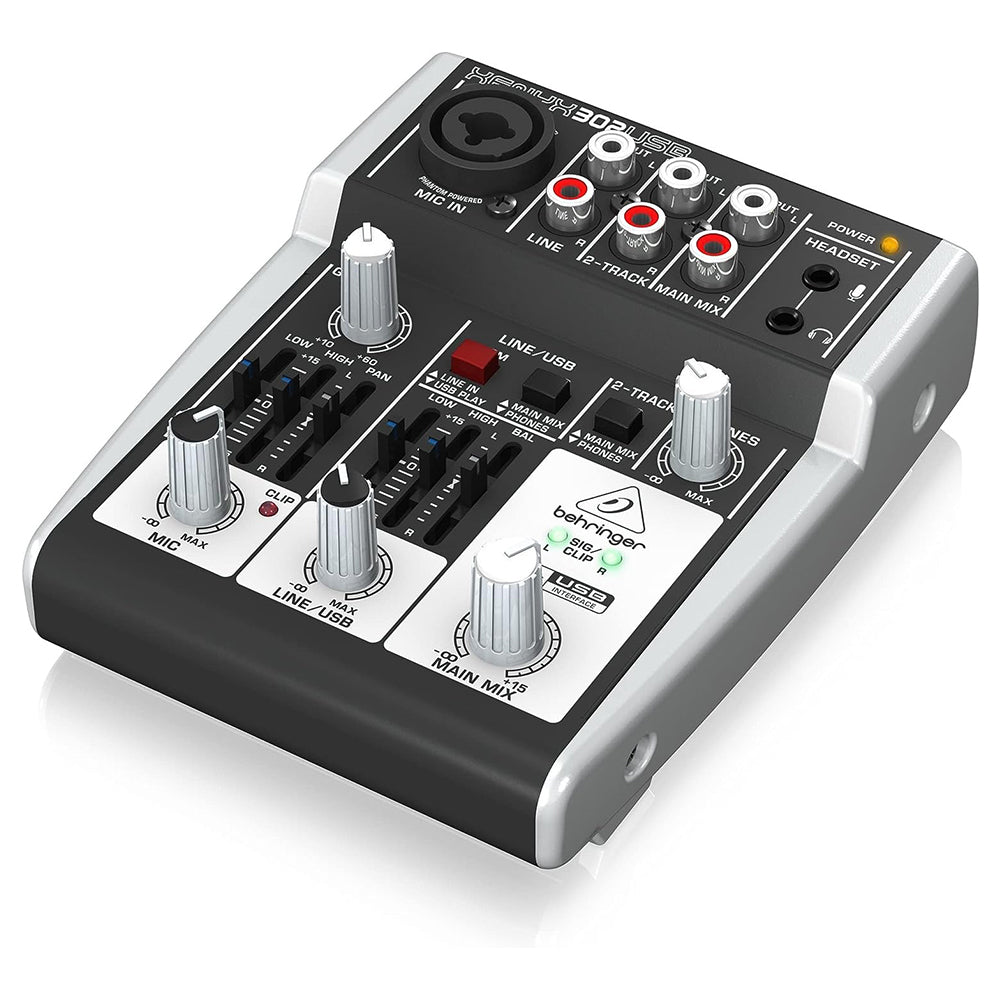 Behringer XENYX 302USB Premium 5-Input Channel Mixer Ultra-Low Noise with XENYX Mic Preamp and USB 2.0 / Audio Interface 15V with 2-Band British-Style EQ, XLR/TRS Combo Jack, RCA & 3.5mm Outputs