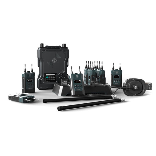 Hollyland Solidcom M1 1.9GHz Full Duplex Wireless Intercom Solution with 8 Belt packs and LEMO Headsets up to 400m Range, Multi-Device Cascade, Removable Li-ion Batteries and Sidetone Function for Professional Filmmaking