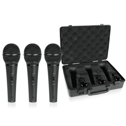 Behringer Ultravoice XM1800S (Set of 3) Dynamic Cardioid Vocal & Instrument Microphones with Integrated Spherical Wind & Pop Noise Filter, On/Off Switch, Super-cardioid Polar Pattern, 80Hz to 15kHz Frequency Response, XLR Connector