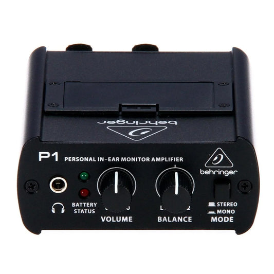 Behringer Powerplay P1 Personal In-Ear Monitor Amplifier with 2-Channel Mono/Stereo Input, Drummer-Proof Output, Dual XLR Analog Inputs, 1/8" Headphones, 12 Hours Battery Life, 9V Battery with Dual LED Capacity Indicators