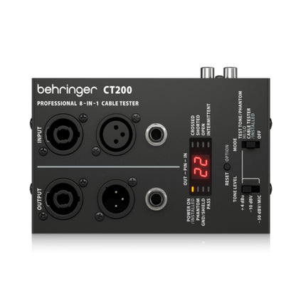 Behringer CT200 Microprocessor-Controlled 8-in-1 Cable Tester for Studio & Live Toolbox USB, XLR Cable, Male-to-Male XLR, speakON, 1/4" & 1/8" TRS, RCA Audio Cables, Phantom Power & Ground Shield Diagnosis Included