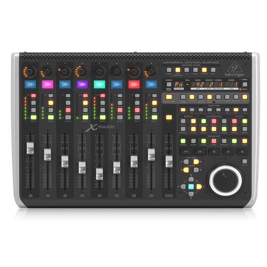 Behringer X-Touch Universal Comprehensive Control Surface with 9 Touch-Sensitive 100mm Motorized Faders, 92 Illuminated Key Buttons, 2-port Powered USB Hub, Ethernet/MIDI, Footswitch Connector, Supports HUI & Mackie Control