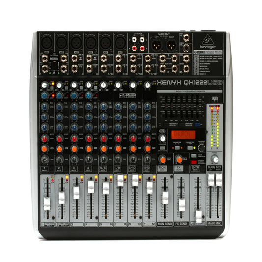 Behringer XENYX QX1222 Premium Low-Noise 16-Input 2/2-Bus High-Headroom Analog Mixer with XENYX Mic Preamps and Compressors, Klark Teknik Multi-FX Processor, Wireless Option, USB/Audio Interface, 7-Band Stereo Graphic EQ