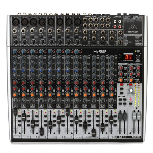Behringer XENYX X2222USB Premium 22-Input 2/2-Bus High-Headroom Analog Mixer with XENYX Mic Preamps & Compressors, British 3-Band EQ, 24-Bit Multi-FX Processor, USB/Audio Interface, 3 Stereo AUX Returns, Main Mix Outputs with 1/4" Jack