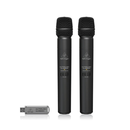 Behringer Ultralink ULM202USB High-Performance 2.4 GHz Digital Wireless USB Dual Dynamic Microphones System with Dual-Mode USB Receiver, 122m Max. Operating Range, Unidirectional Polar Pattern, 30 Hours Battery Life, Auto Pairing