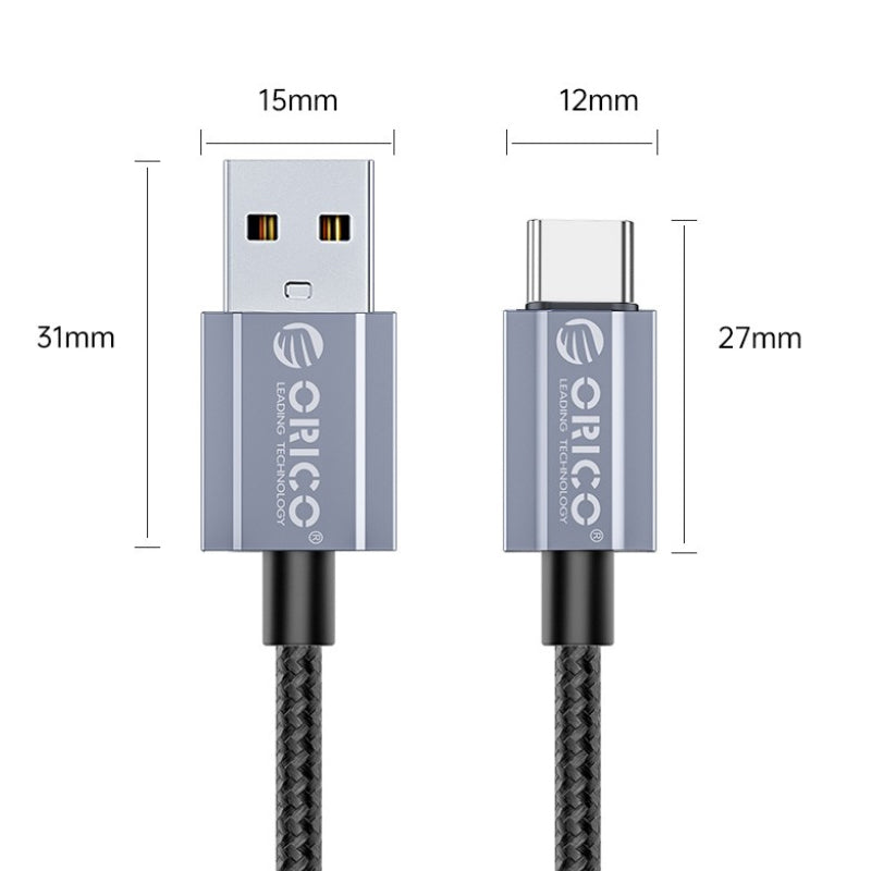 [CLEARANCE] ORICO GQA15 (1.5m) USB-A to USB Type C Fast Charging Data Cable 5V/3A 15W, 480Mbps Transmission Rate, Nylon-Braided Aluminum Alloy for Smartphones, Android, Tablet