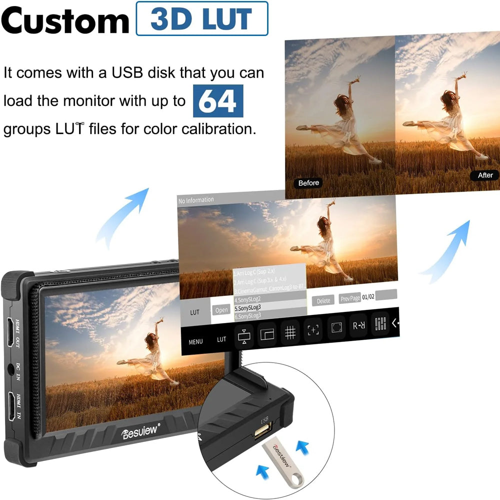 Desview / Bestview P5II 5.5-Inch HDR Touchscreen Camera Field Monitor with HB 800nits, 4K HDMI 1920 x 1080 Resolution and Custom 3D LUTs for DSLR and Mirrorless Cameras