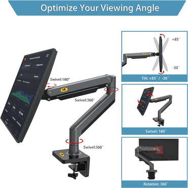 North Bayou G45 Full Swivel Desktop 22-40" Monitor Arm Stand w/ Gas Spring, C-Clamp & Grommet Mount