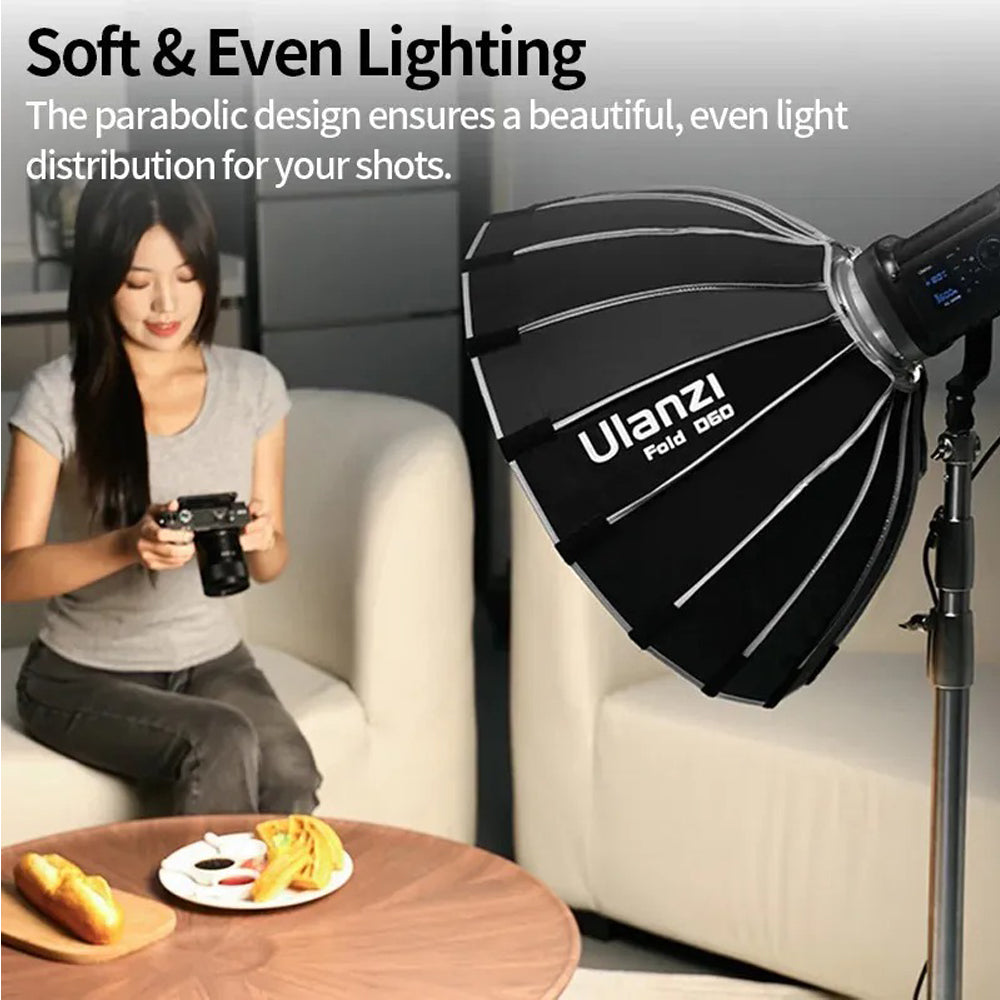 Ulanzi 60cm Mini Bowens Mount Parabolic Softbox with Light Diffuser and Grid for Camera Photography, Studio Lighting, Live Streaming, Broadcast, Vlogging, Content Creation, and Video Recording