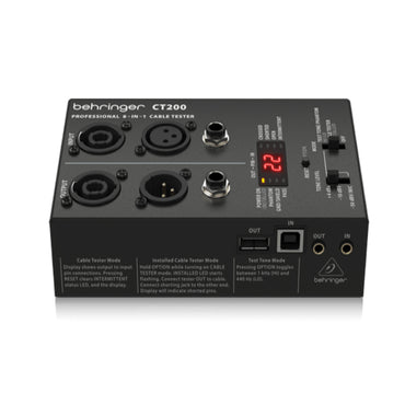 Behringer CT200 Microprocessor-Controlled 8-in-1 Cable Tester for Studio & Live Toolbox USB, XLR Cable, Male-to-Male XLR, speakON, 1/4" & 1/8" TRS, RCA Audio Cables, Phantom Power & Ground Shield Diagnosis Included