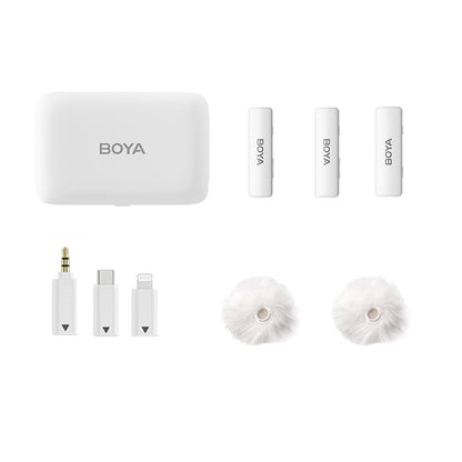 Boya BOYALINK 2 2-Person Wireless Microphone System (Dual TX + RX) with 3 in 1 3.5mm TRS, USB Type-C, iOS Lightning L-Type Interface, HD Noise Cancellation, 300m Max Range and Charging Case for Camera, Live Video Streaming, Vlog, TikTok