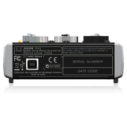 Behringer XENYX 302USB Premium 5-Input Channel Mixer Ultra-Low Noise with XENYX Mic Preamp and USB 2.0 / Audio Interface 15V with 2-Band British-Style EQ, XLR/TRS Combo Jack, RCA & 3.5mm Outputs