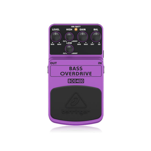 Behringer Bass Overdrive BOD400 Tube-Sound Overdrive Effects Pedal with 2-Band EQ, Gain Controls, First-class Electronic On/Off Switch for Noise-Free Operation, LED Indicator Light
