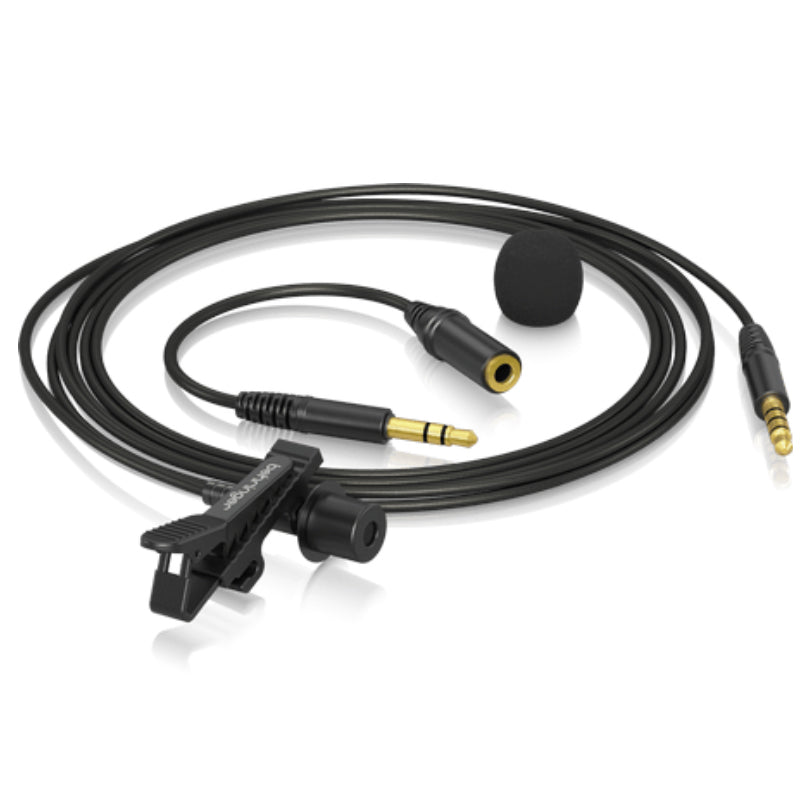 Behringer BC LAV Condenser Lavalier Microphone for Mobile Devices with 3.5mm TRRS Cable & 3.5mm TRS Adapter, 1.2m Cable, Omni-directional Capsule, 50Hz-20kHz Frequency Response, Shirt clip, Windscreen & Carry Pouch Included