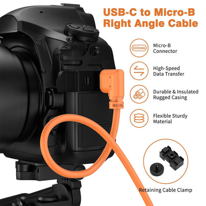 PXEL Tether USB Type-C to Right Angle Micro B Male to Male Gold Plated 8M DSLR / Mirrorless Camera Cable for Nikon Nikon D5, D500, Canon 5DS, EOS 7D Mark II, FUJIFILM X-H1, X-T2, XT-50, GFX 50 S and PC Computer Laptop