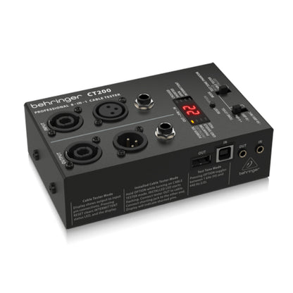 Behringer CT200 Microprocessor-Controlled 8-in-1 Cable Tester for Studio & Live Toolbox USB, XLR Cable, Male-to-Male XLR, speakON, 1/4" & 1/8" TRS, RCA Audio Cables, Phantom Power & Ground Shield Diagnosis Included