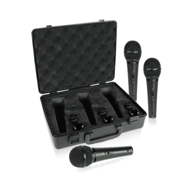 Behringer Ultravoice XM1800S (Set of 3) Dynamic Cardioid Vocal & Instrument Microphones with Integrated Spherical Wind & Pop Noise Filter, On/Off Switch, Super-cardioid Polar Pattern, 80Hz to 15kHz Frequency Response, XLR Connector