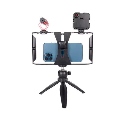 Pxel Smartphone Video Kit with Extendable Table Top Tripod, Mini Microphone, Adjustable Mini LED Light, Mobile Phone Cage, 1/4" Threading & 3 Cold Shoe Mount for Landscape and Portrait Vlogging | AA-VG4 | AA-VG3