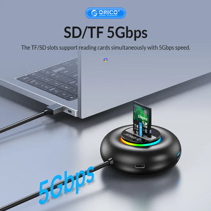 [CLEARANCE] ORICO 4-IN-1 USB HUB 5GBPS (0.3M,1.8M) USB-A Cable with SD/TF Card Reader & 3-Port USB 3.0 | Windows, Linux & macOS Support | for PCs, Computer Desktops & Laptops | USB Hubs & Docking Stations | YX5-U3